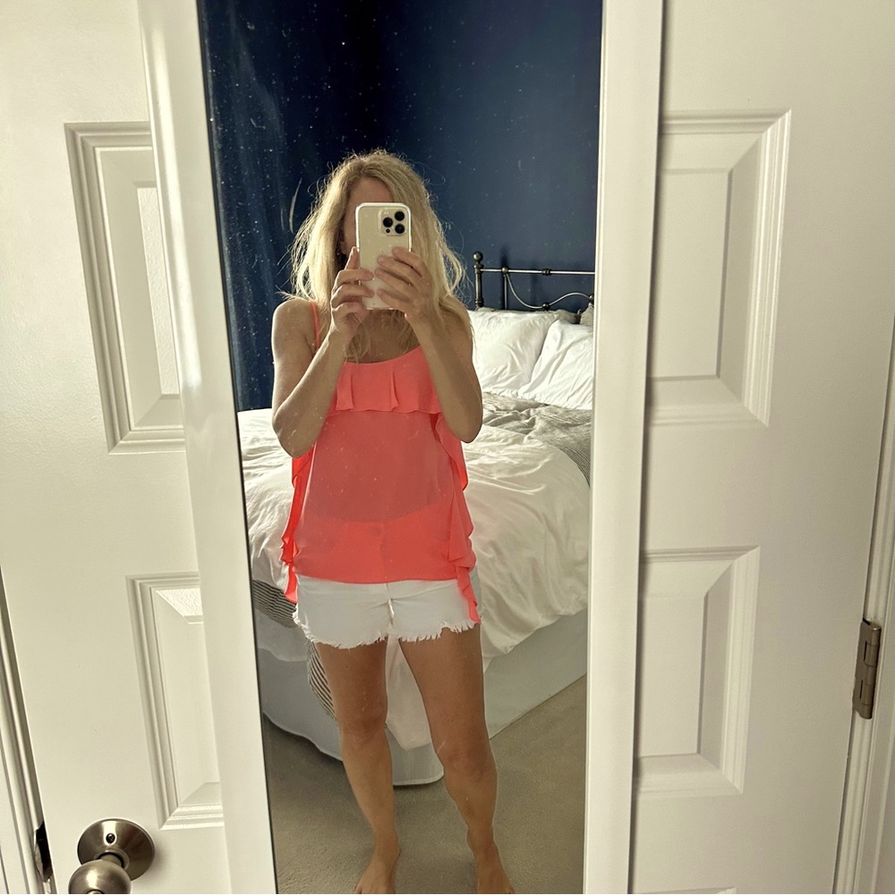 Amanda Uprichard Neon Pink Ruffle Tank Top